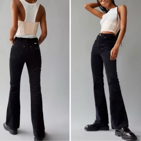 NWT Wrangler x FP Westward 626 High Rise Boot Corduroy Flare Pants Black 33/30 - Picture 2 of 15
